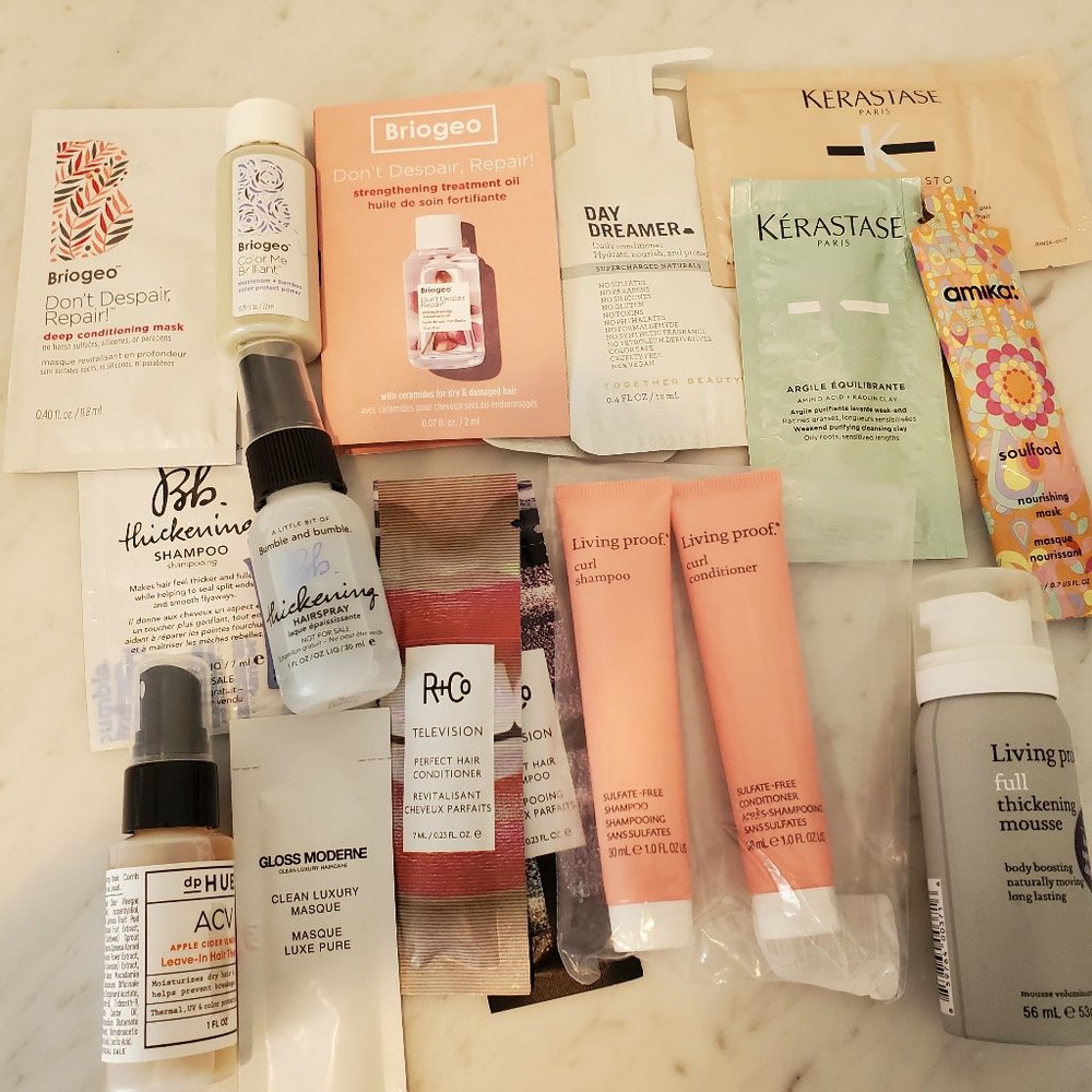 16 Luxury hair samples - Bumble&Bumble, Keratase, Living Proof, R+Co, Briogeo